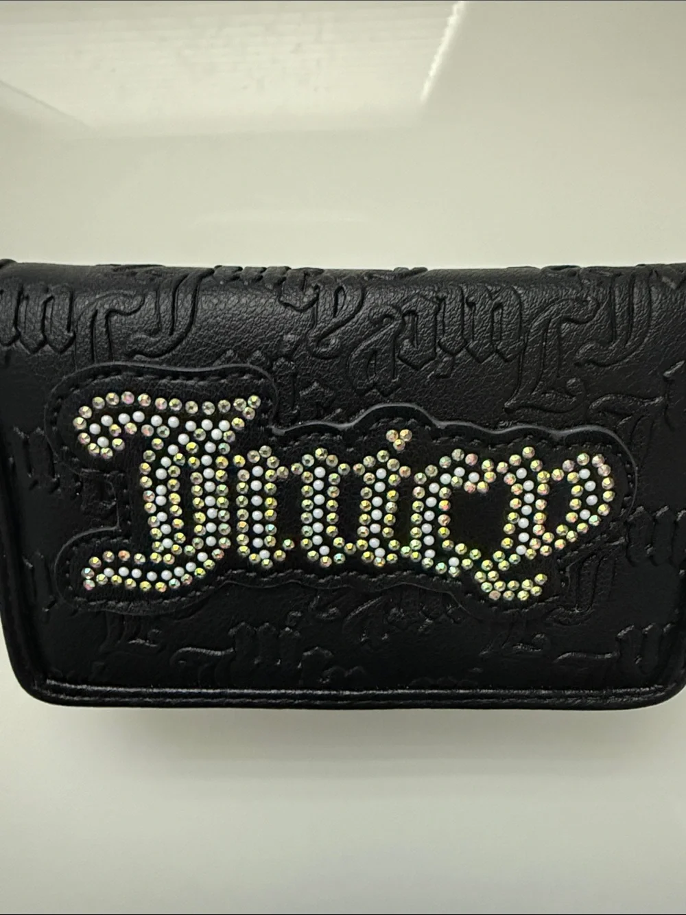 Juicy Couture Black Embossed Rhinestone Logo Wallet